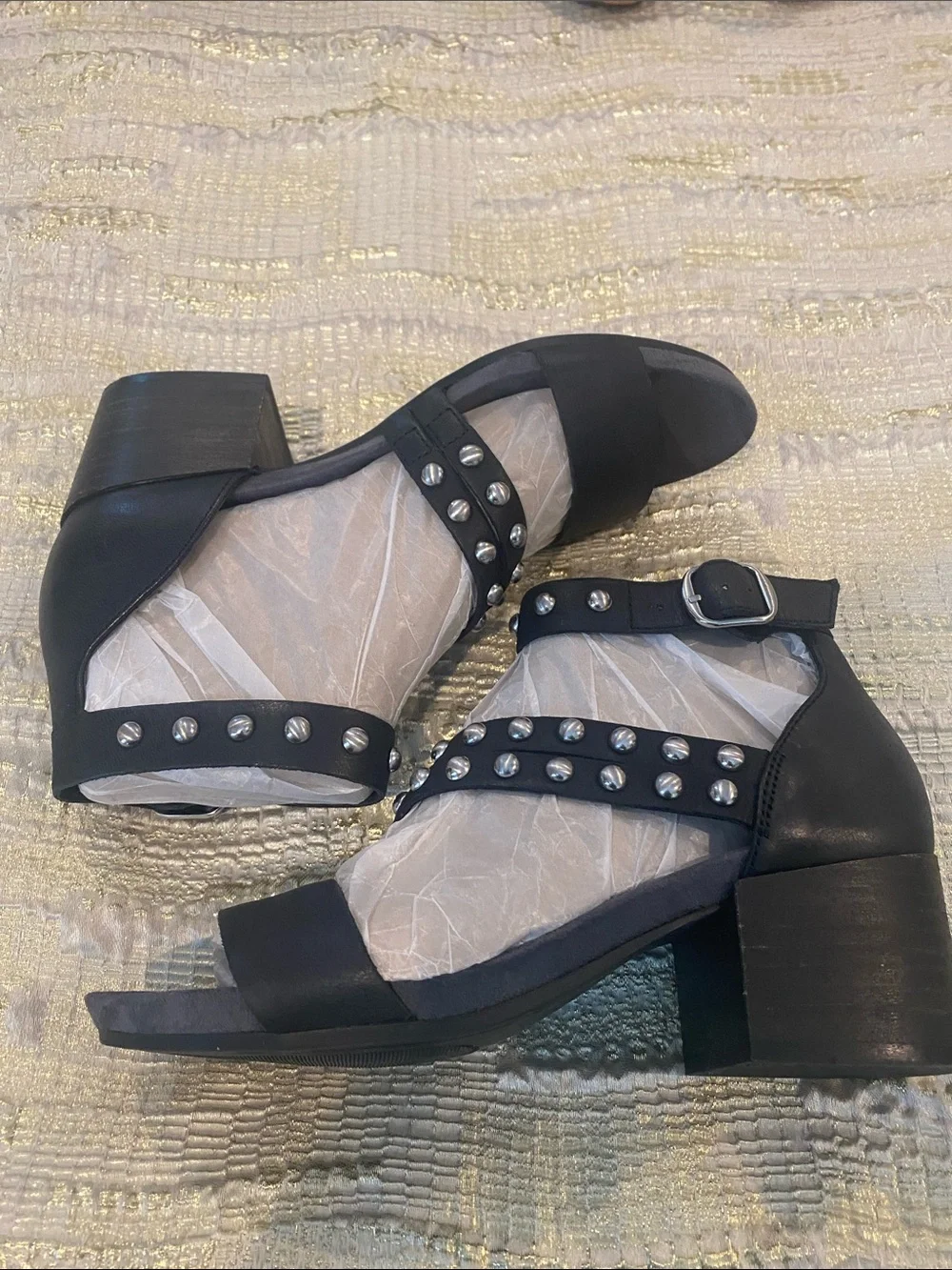 Lucky Brand Black Studded Block Heel Sandals